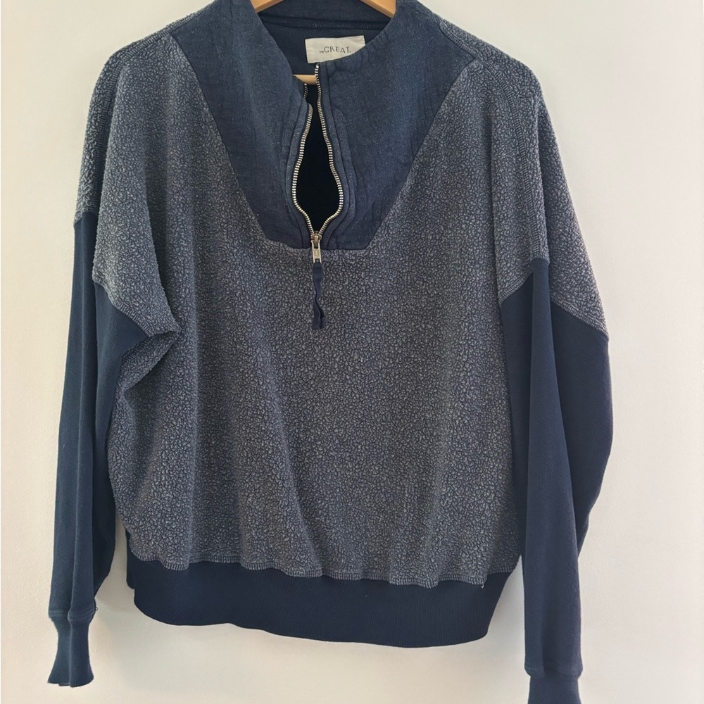 THE GREAT. Blue Zip Up Men's Sweater